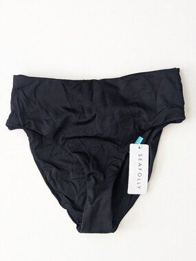 Seafolly Solid High Waist Wrap Bikini Bottom Black Womens 8 (AU 12)